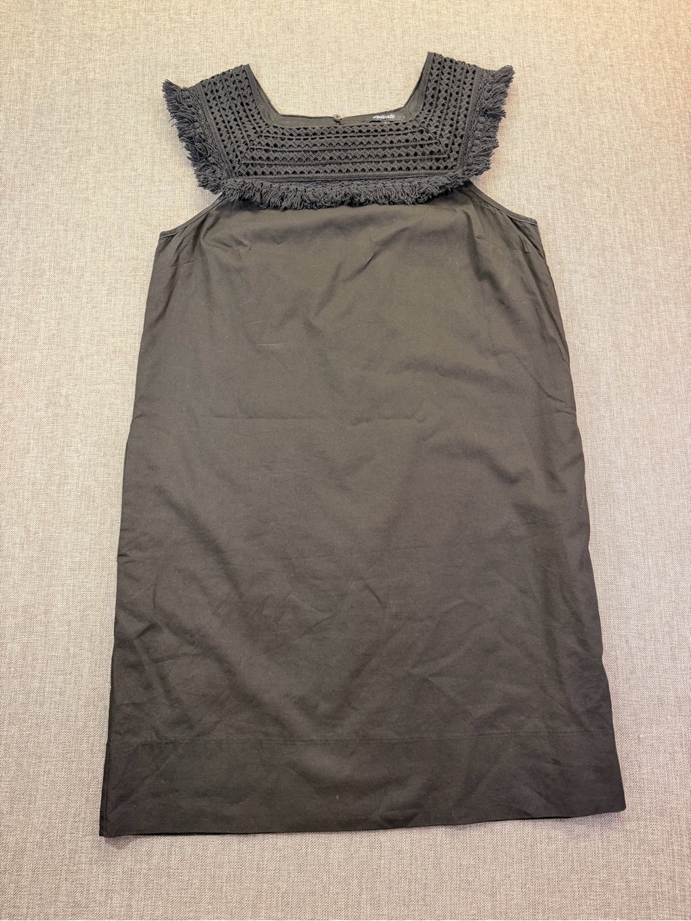 Madewell Black Crochet-Trim Sleeveless Shift Dress Size 6